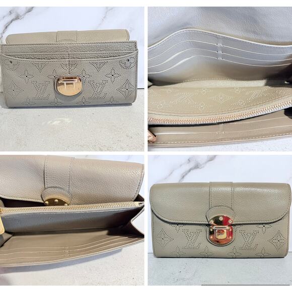 Louis Vuitton Mahina Iris Leather Wallet Galet Taupe Gray Authentic - Picture 9 of 9